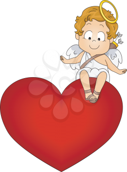 Royalty Free Clipart Image of a Cupid on a Heart