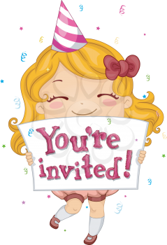 Royalty Free Clipart Image of a Girl With a Party Invitation