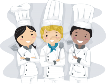 Royalty Free Clipart Image of Three Chefs
