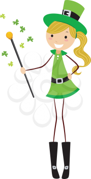 Royalty Free Clipart Image of an Irish Girl Holding a Cane