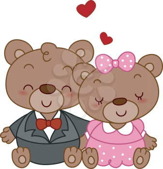 Royalty Free Clipart Image of a Boy and Girl Bear in Love
