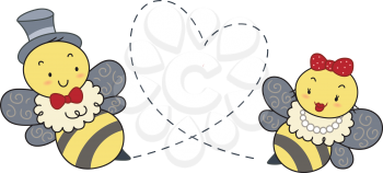 Royalty Free Clipart Image of Bees Making a Heart