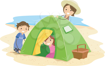 Royalty Free Clipart Image of a Family Putting up a Tent