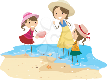 Royalty Free Clipart Image of a Family Looking for Shells