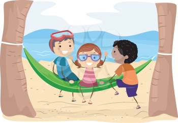 Royalty Free Clipart Image of Children on a Hammock