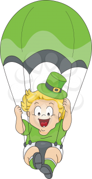 Royalty Free Clipart Image of a St. Patrick's Baby Parachuting