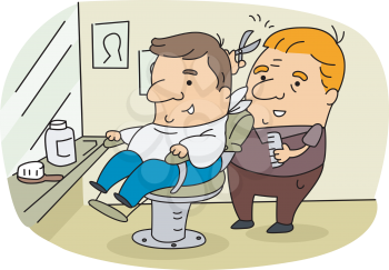 Royalty Free Clipart Image of a Barber and Client