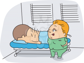 Royalty Free Clipart Image of an Acupuncturist at Work