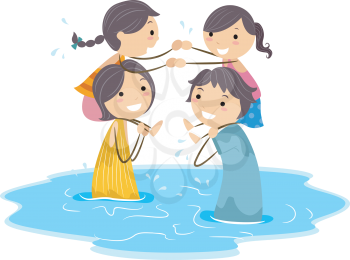 Royalty Free Clipart Image of a Family Playing a Game