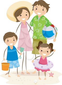 Royalty Free Clipart Image of a Family at the Beach