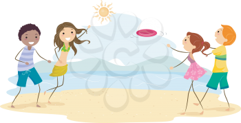 Royalty Free Clipart Image of Kids Playing on a Beach