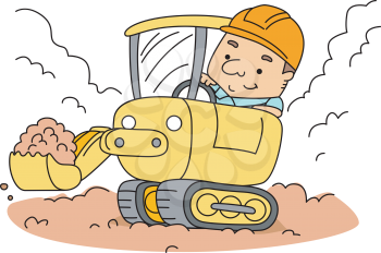 Royalty Free Clipart Image of a Man Operating a Front-End Loader