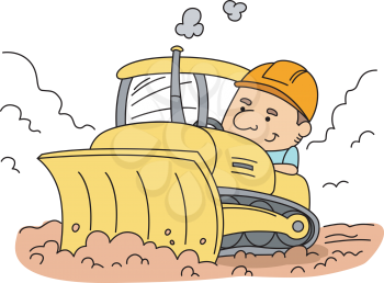 Royalty Free Clipart Image of a Man in a Bulldozer