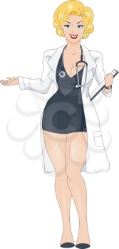 Royalty Free Clipart Image of a Pin-Up in a Doctor's Coat