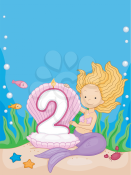 Royalty Free Clipart Image of a Mermaid Beside a Number 2