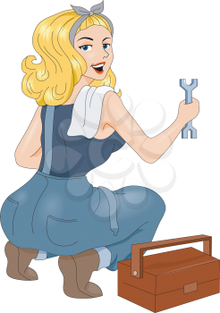 Royalty Free Clipart Image of a Pin-Up Mechanic
