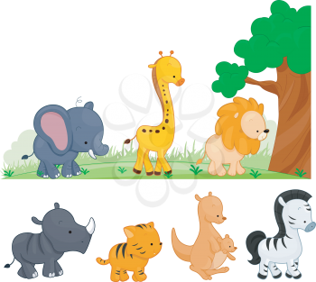 Royalty Free Clipart Image of Animals Walking