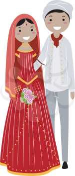 Royalty Free Clipart Image of a Newlywed Indian Couple