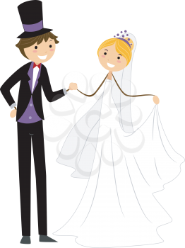 Royalty Free Clipart Image of a Bridal Couple Holding Hands