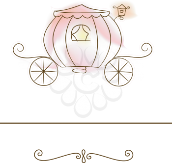 Royalty Free Clipart Image of a Card With a Fairytale Carriage