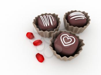 3D Illustration of Tiny Chocolates with Decorative Frostings on Top