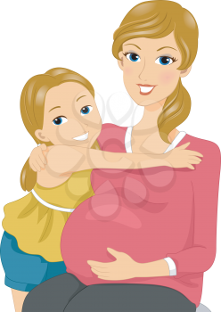 Illustration of a Mother and Daughter Cuddlng