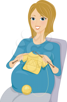 Illustration of a Pregnant Woman Knitting