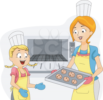 Illustration of a Kid Helping Out with the Baking