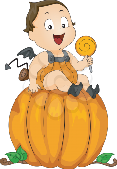 Illustration of a Baby Dressed as a Pumpkin