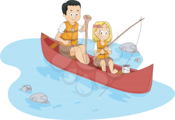 Illustration of a Kid Fishing with Her Teacher/Counselor