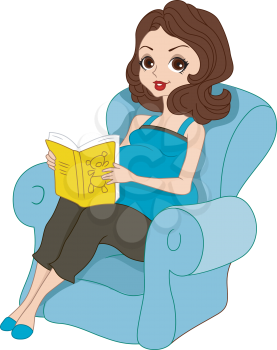Illustration of a Pregnant Pinup Girl Reading a Baby Book