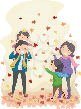 Illustration of a Family Enjoying an Autumn Day