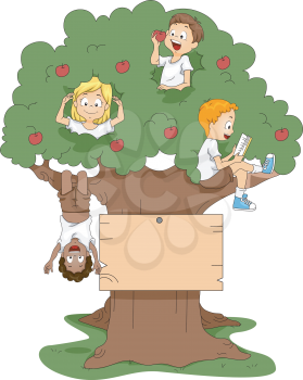 Illustration of Kids Playing in a Tree
