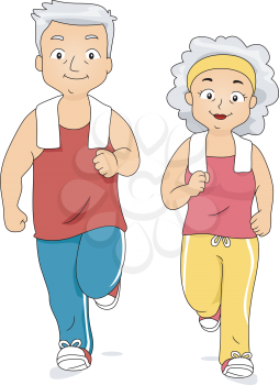Illustration of an Old Couple Jogging Together