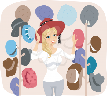 Illustration of a Woman in a Hat Shop