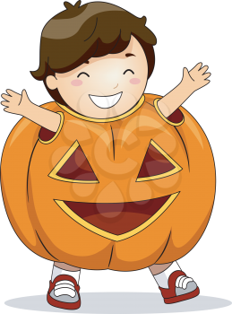 Illustration of a Boy Dressed in a Pumpkin Costume