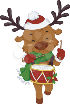 Illustration of a Reindeer Playing the Drums