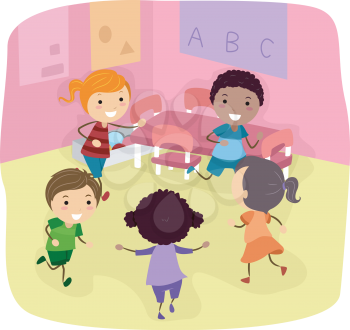 Illustration of Kids Playing in a Classroom