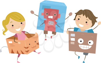 Illustration of Kids Playing with Boxes