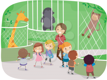 Illustration of Kids Observing Animals in a Zoo