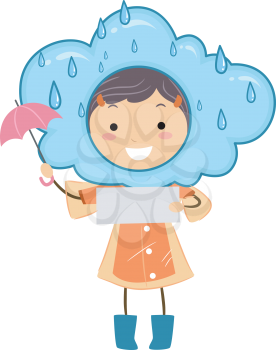 Illustration of a Kid Holding Blank Note Representing Rainy Weather