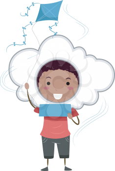 Illustration of a Kid Holding Blank Note Representing a Windy Weather