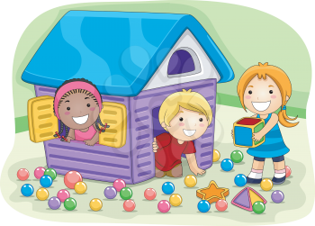 Illustration of Kids Playing in a Playhouse