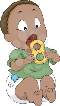 Illustration of a Baby Putting a Teether into His Mouth