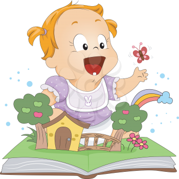 Illustration of a Toddler Playing with a Pop Up Book