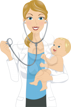 Illustration of a Doctor Examining a Baby