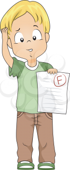 Illustration of a Kid Holding a Test Paper with a Failing Grade