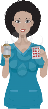 Illustration of a Girl Holding Some Medicine