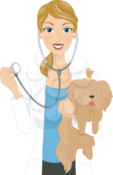 Illustration of a Veterinarian Examining a Dog