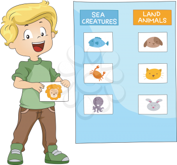 Illustration of a Kid Grouping Animals Together
